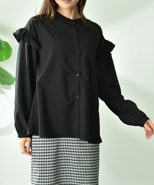 INTERPLANET（インタープラネット）の「パウダーデシンアームフリル長袖ブラウス（シャツ/ブラウス・レディース・オフホワイト/サックスブルー/ブラック・FREE）」の17枚目の写真