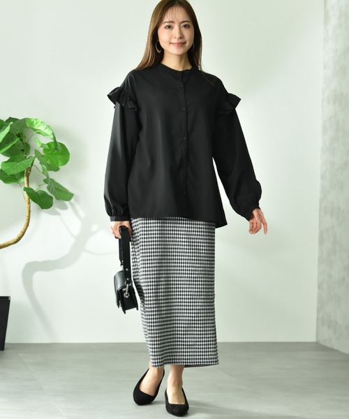 INTERPLANET（インタープラネット）の「パウダーデシンアームフリル長袖ブラウス（シャツ/ブラウス・レディース・オフホワイト/サックスブルー/ブラック・FREE）」の20枚目の写真