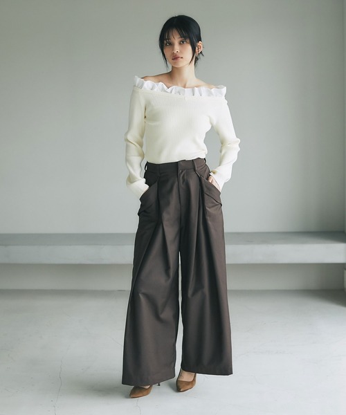 &. NOSTALGIA（アンドドットノスタルジア）の「フラップ付きタックワイドパンツ（その他パンツ・レディース・ブラック/ブラウン・M）」の8枚目の写真