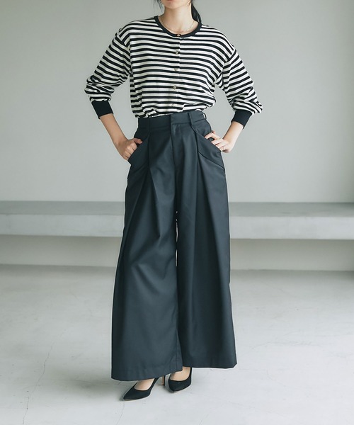 &. NOSTALGIA（アンドドットノスタルジア）の「フラップ付きタックワイドパンツ（その他パンツ・レディース・ブラック/ブラウン・M）」の11枚目の写真