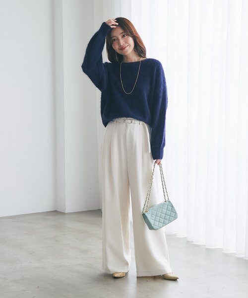 マノンフリップス　ボンボンパンツ　ホワイト セール】【春まで使える！】ベルト付きワイドパンツ（スラックス）｜La