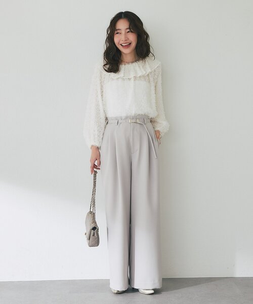 セール】【春まで使える！】ベルト付きワイドパンツ（スラックス）｜La