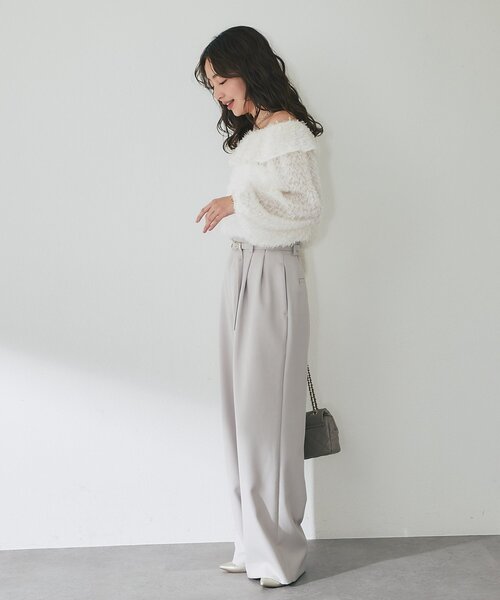 La boutique BonBon（ラブティックボンボン）の「【今すぐお届け！】ベルト付きワイドパンツ（スラックス・レディース・グレイッシュベージュ/オフホワイト/ネイビー・36/38/34）」の9枚目の写真