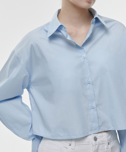 MUSINSA STANDARD WOMAN（ムシンサスタンダードウーマン）の「ウィメンズコットンナイロンオーバーサイズクロップシャツ[ライトブルー]（シャツ/ブラウス・レディース・その他・SMALL/MEDIUM/LARGE/X-SMALL）」の4枚目の写真