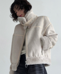 THE GREEN LAB（ザグリーンラボ）の「フェイクファー ハイネック ムートンジャケット [ミンク/アイボリー]（ムートンコート）」