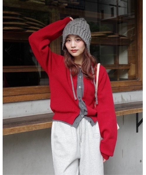 JUMELLE（ジュメロ）の「レイヤードニットカーディガン（カーディガン/ボレロ・レディース・ブラウン/レッド/グレー・FREE）」の5枚目の写真