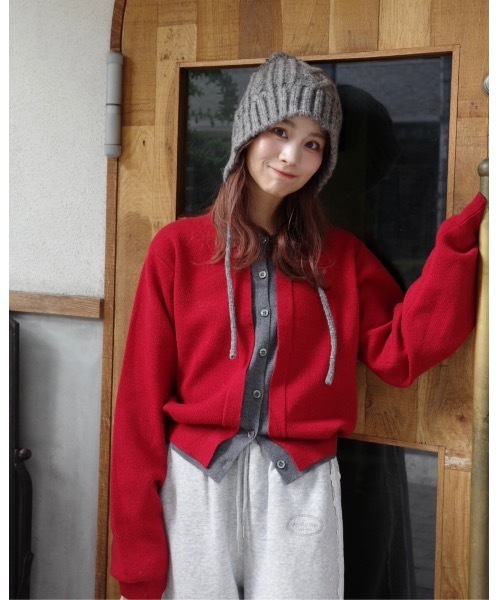 JUMELLE（ジュメロ）の「レイヤードニットカーディガン（カーディガン/ボレロ・レディース・ブラウン/レッド/グレー・FREE）」の4枚目の写真