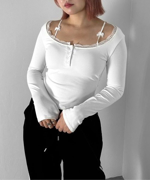 jiasecond.(ジアセカンド)の「【jiasecond.】カップ付きプチリボントップス / トップス カットソー Tシャツ 長袖 コンパクト クロップド ショート リボン ストラップ カップ付き ホワイト ブラック ZOZOTOWN限定(Tシャツ/カットソー・レディース・ブラック/ホワイト・FREE)」の8枚目の写真