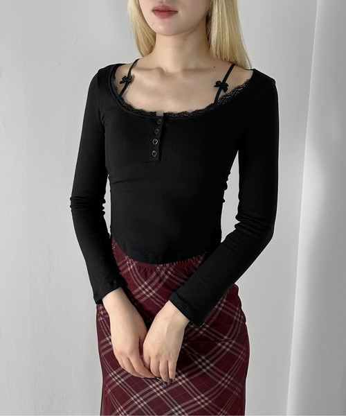 jiasecond.(ジアセカンド)の「【jiasecond.】カップ付きプチリボントップス / トップス カットソー Tシャツ 長袖 コンパクト クロップド ショート リボン ストラップ カップ付き ホワイト ブラック ZOZOTOWN限定(Tシャツ/カットソー・レディース・ブラック/ホワイト・FREE)」の13枚目の写真