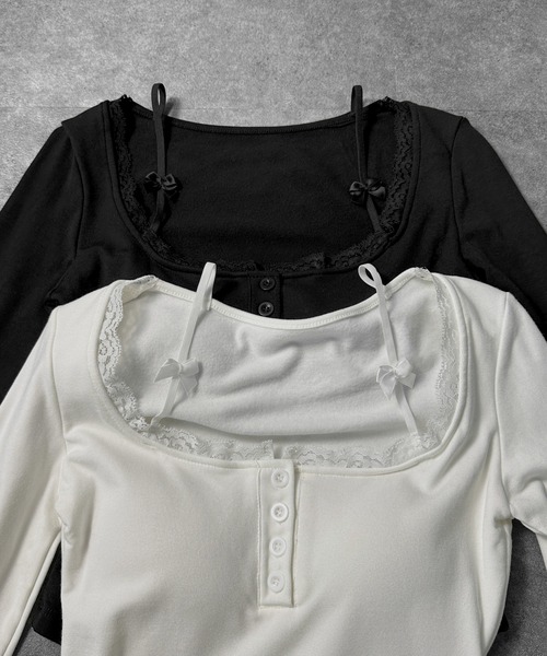 jiasecond.(ジアセカンド)の「【jiasecond.】カップ付きプチリボントップス / トップス カットソー Tシャツ 長袖 コンパクト クロップド ショート リボン ストラップ カップ付き ホワイト ブラック ZOZOTOWN限定(Tシャツ/カットソー・レディース・ブラック/ホワイト・FREE)」の14枚目の写真