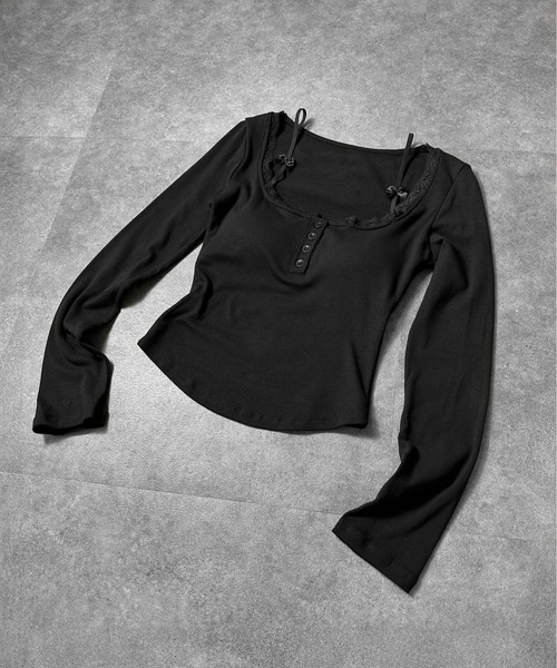 jiasecond.(ジアセカンド)の「【jiasecond.】カップ付きプチリボントップス / トップス カットソー Tシャツ 長袖 コンパクト クロップド ショート リボン ストラップ カップ付き ホワイト ブラック ZOZOTOWN限定(Tシャツ/カットソー・レディース・ブラック/ホワイト・FREE)」の15枚目の写真