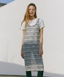 Multi Stripe Knitting Dress  White