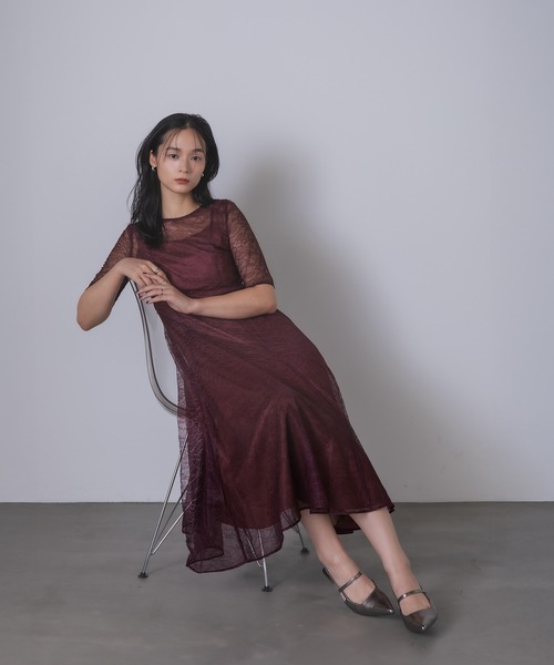 Rose of Sharon(ローズオブシャロン)の「総レースグラデーションフレアドレス(ドレス・レディース・カーキ/ブルーグレー/ネイビー/ボルドー・M)」の4枚目の写真