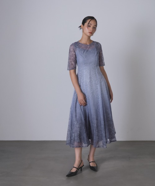 Rose of Sharon(ローズオブシャロン)の「総レースグラデーションフレアドレス(ドレス・レディース・カーキ/ブルーグレー/ネイビー/ボルドー・M)」の9枚目の写真