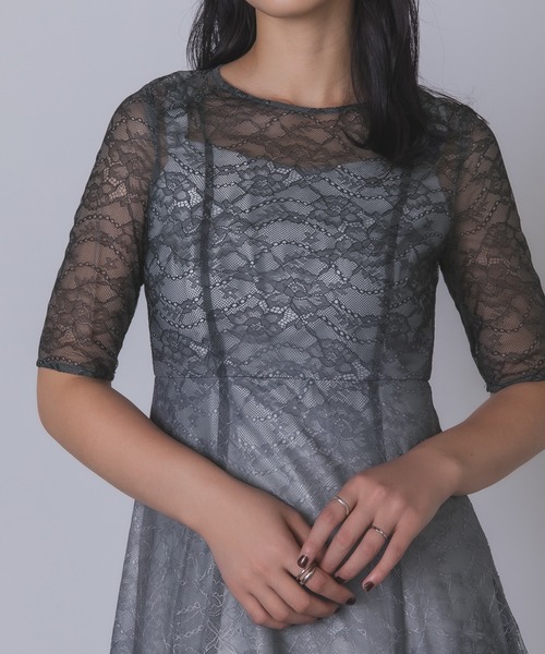 Rose of Sharon(ローズオブシャロン)の「総レースグラデーションフレアドレス(ドレス・レディース・カーキ/ブルーグレー/ネイビー/ボルドー・M)」の18枚目の写真