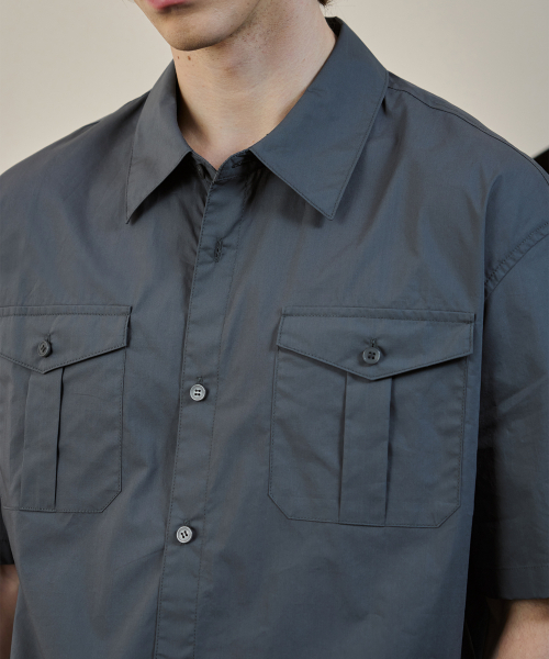 DRAW FIT（ドローフィット）の「ペーパーコットンアレックスハーフシャツ[D.GREY]（シャツ/ブラウス・メンズ・その他・MEDIUM/LARGE/X-LARGE）」の3枚目の写真