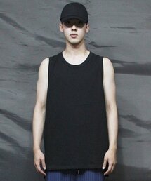 スリーブレスロングレイヤースリットTシャツブラック