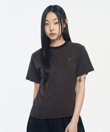ストライプ半袖Tシャツ_ブラウン