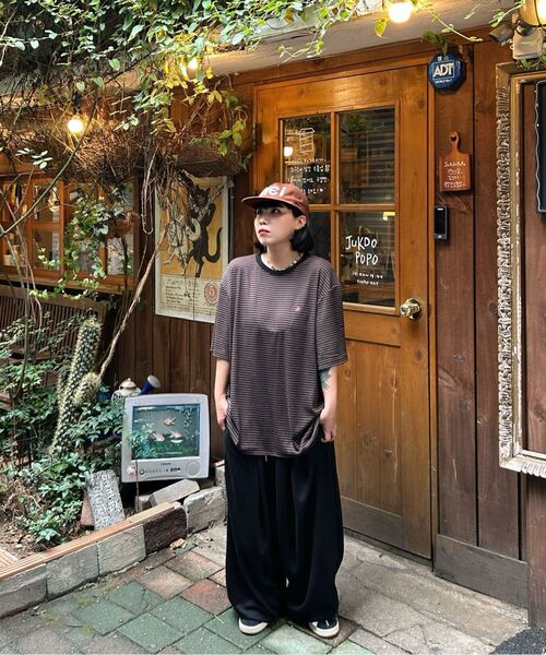 SLOW RECORD HOUSE(スローレコードハウス)の「ストライプ半袖Tシャツ_ブラウン(Tシャツ/カットソー・レディース・その他・SMALL/MEDIUM/LARGE)」の10枚目の写真