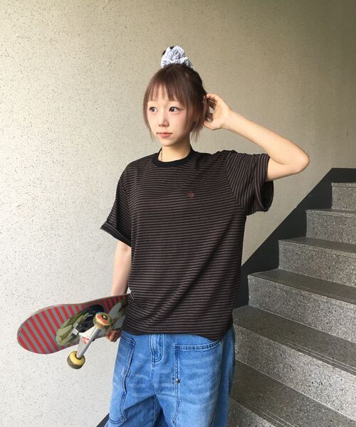 SLOW RECORD HOUSE(スローレコードハウス)の「ストライプ半袖Tシャツ_ブラウン(Tシャツ/カットソー・レディース・その他・SMALL/MEDIUM/LARGE)」の5枚目の写真