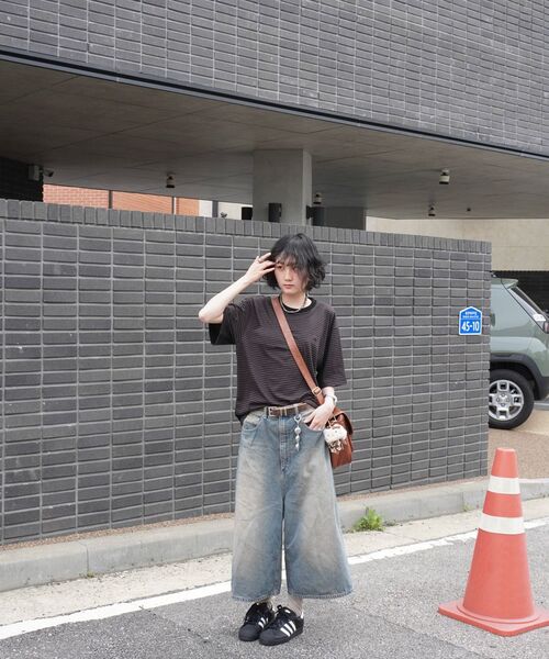 SLOW RECORD HOUSE(スローレコードハウス)の「ストライプ半袖Tシャツ_ブラウン(Tシャツ/カットソー・レディース・その他・SMALL/MEDIUM/LARGE)」の6枚目の写真