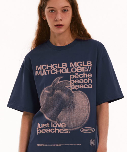 MATCHGLOBE(マッチグローブ)の「ピーチスオーバーサイズTシャツ(ネイビー)(Tシャツ/カットソー・レディース・その他・FREE)」の1枚目の写真