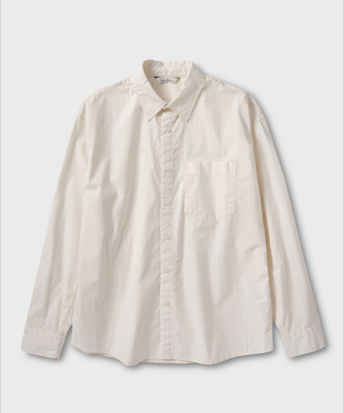 NONBLANK(ノンブランク)の「ルーズフィットストライプシャツ_BUTTER(シャツ/ブラウス・メンズ・ライトイエロー・MEDIUM/LARGE/X-LARGE)」の1枚目の写真