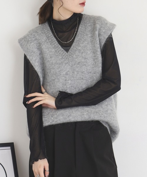 EGLANTINE(エグランティーヌ)の「EGLANTINE モヘアニットVネックベスト(ベスト・レディース・カーキ/シルバーグレー・38)」の18枚目の写真