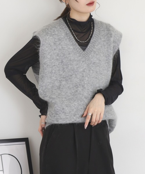 EGLANTINE(エグランティーヌ)の「EGLANTINE モヘアニットVネックベスト(ベスト・レディース・カーキ/シルバーグレー・38)」の19枚目の写真