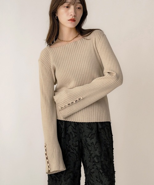 セール】【NOAHL】スリーブボタントップス(スクエアネック)（ニット