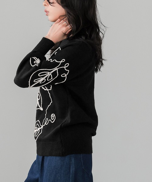 itto...（イット）の「華やかリーフコード刺繍ニット（ニット/セーター・レディース・杢グレー/ブラック・M-L）」の14枚目の写真