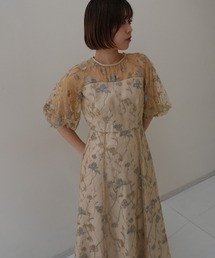 フローラル刺繍シアードレス