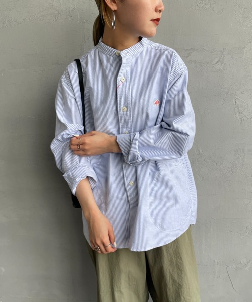 DANTON（ダントン）の「【WEB先行予約】[DANTON/ダントン] バンドカラー オックスフォードシャツ(ストライプ)（シャツ/ブラウス・レディース・ブルー・40/38/42）」の4枚目の写真