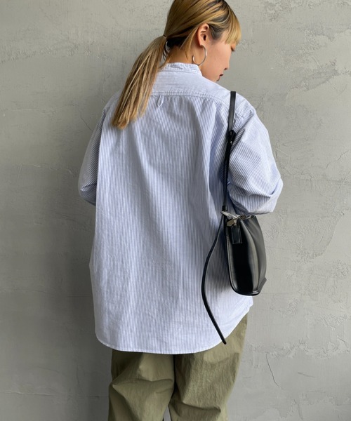 DANTON（ダントン）の「【WEB先行予約】[DANTON/ダントン] バンドカラー オックスフォードシャツ(ストライプ)（シャツ/ブラウス・レディース・ブルー・40/38/42）」の6枚目の写真