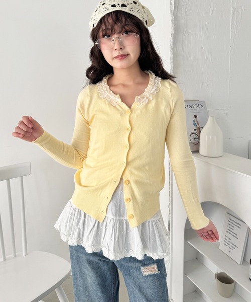 SOLLON.(ソルロン)の「フリルドッキングカーディガン(カーディガン/ボレロ・レディース・イエロー/ミント/アイボリー/グレー・FREE)」の4枚目の写真