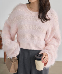 シャギーニット」に該当するニット/セーター（ピンク/桃色系・ボーダー