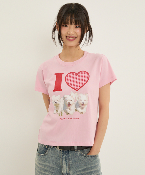WaiKei(ワイケイ)の「アイラブマルチーズ 半袖Tシャツ ピンク(Tシャツ/カットソー・レディース・その他・0/1/2)」の5枚目の写真