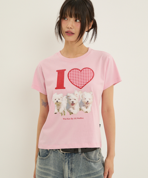 WaiKei(ワイケイ)の「アイラブマルチーズ 半袖Tシャツ ピンク(Tシャツ/カットソー・レディース・その他・0/1/2)」の6枚目の写真