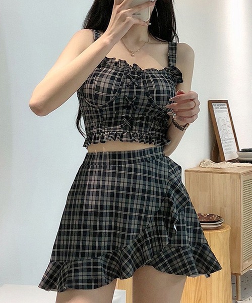 チェック柄 水着とスカート セット 楽天市場】【処分特価】 水着 レディース チェック柄ビキニ3点セット