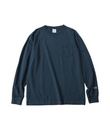 Champion (チャンピオン) USAコットン 無地 ポケット付き クルーネック 長袖 Tシャツ