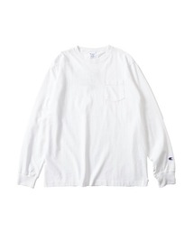 Champion (チャンピオン) USAコットン 無地 ポケット付き クルーネック 長袖 Tシャツ