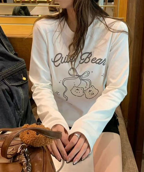 AsRiRe(アスリレイ)の「前リボンプリントトップス(Tシャツ/カットソー・レディース・ホワイト・M)」の2枚目の写真