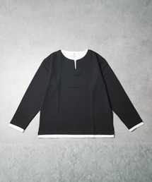 【69】ハニカムストレッチ レイヤード風キーネックTシャツ