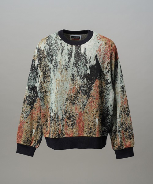 UNISEX》Abstract Jacquard Prime-Over Crew Neck Knit Pullover