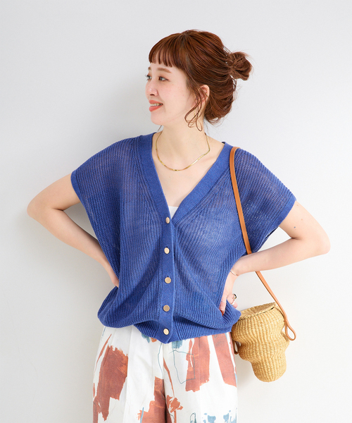 B.C STOCK（ベーセーストック）の「手洗い可 / FRENCH ICY LINEN 畦ベスト（ベスト・レディース・ベージュ/ホワイト/ブルー/ブラック・FREE）」の4枚目の写真