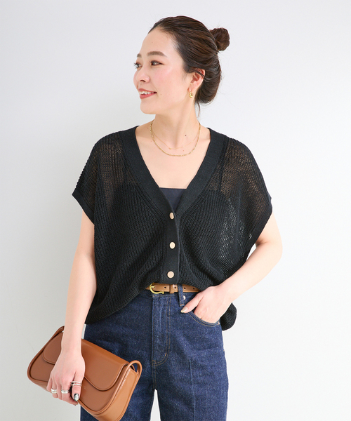 B.C STOCK（ベーセーストック）の「手洗い可 / FRENCH ICY LINEN 畦ベスト（ベスト・レディース・ベージュ/ホワイト/ブルー/ブラック・FREE）」の2枚目の写真