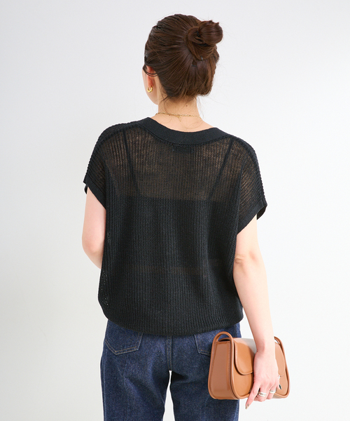 B.C STOCK（ベーセーストック）の「手洗い可 / FRENCH ICY LINEN 畦ベスト（ベスト・レディース・ベージュ/ホワイト/ブルー/ブラック・FREE）」の9枚目の写真