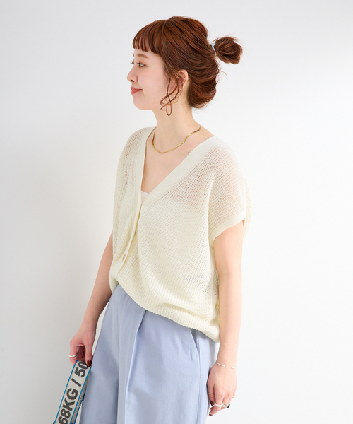 B.C STOCK（ベーセーストック）の「手洗い可 / FRENCH ICY LINEN 畦ベスト（ベスト・レディース・ベージュ/ホワイト/ブルー/ブラック・FREE）」の14枚目の写真