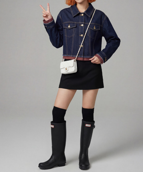 VIVID LADY（ビビッドレディー）の「レイヤード風 ショートデニムジャケット（デニムジャケット・レディース・ダークブルー/ライトブルー・FREE）」の13枚目の写真