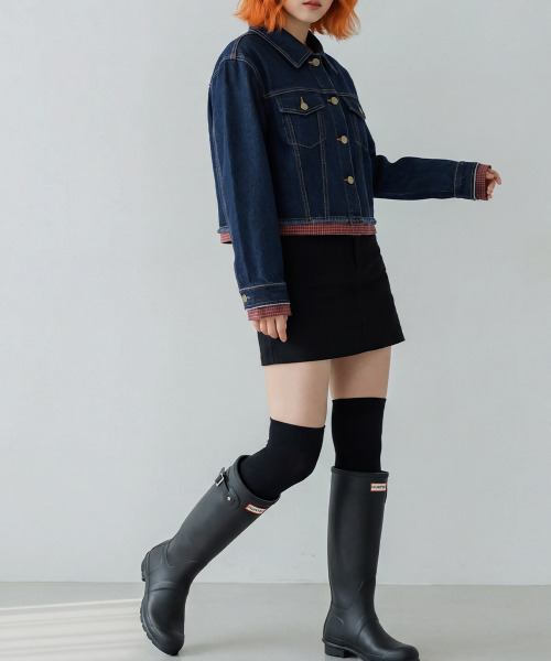 VIVID LADY（ビビッドレディー）の「レイヤード風 ショートデニムジャケット（デニムジャケット・レディース・ダークブルー/ライトブルー・FREE）」の12枚目の写真
